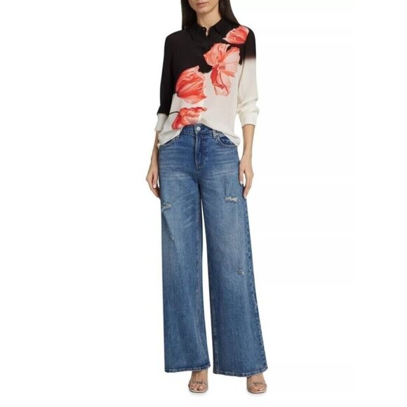 Alice + Olivia Brady Floral Silk Blouse Extra Large NWT $375 - Picture 5 of 14